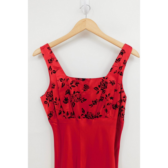 VTG Be Smart‎ Red Floral Print Slinky Stretch Maxi Dress Size 7/8 Darkromantic - Picture 3 of 5